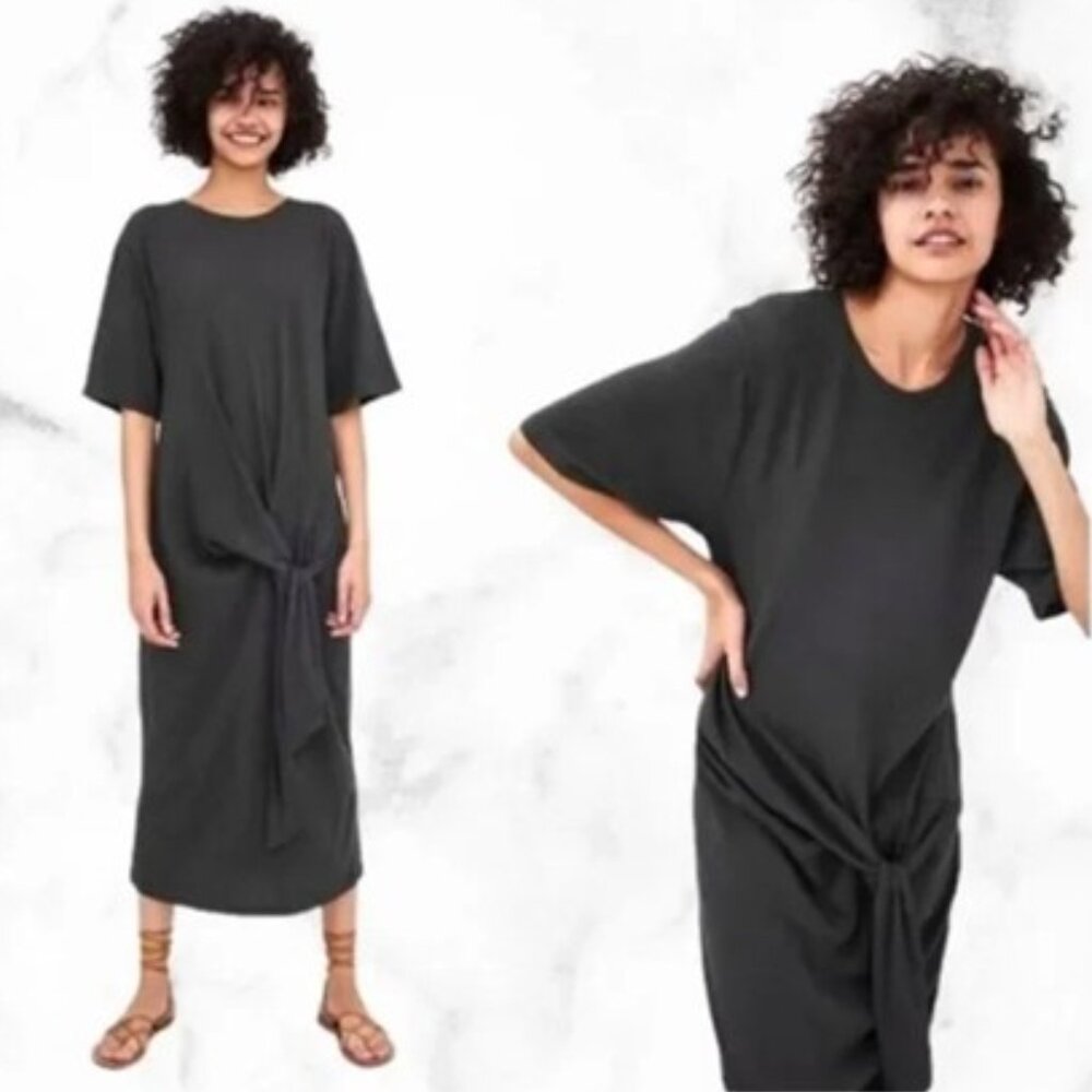 Zara Charcoal Trafaluc Knot Front Midi T-shirt Dress